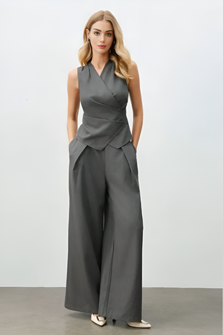 Charcoal Grey Structured Wide-Leg Jumpsuit
