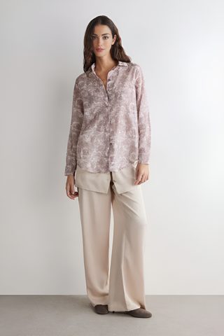 Dusty Rose Print Relaxed Shirt & Wide-Leg Pants