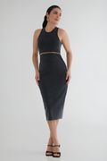 Dark Grey Racerback Crop Top & Midi Skirt Set