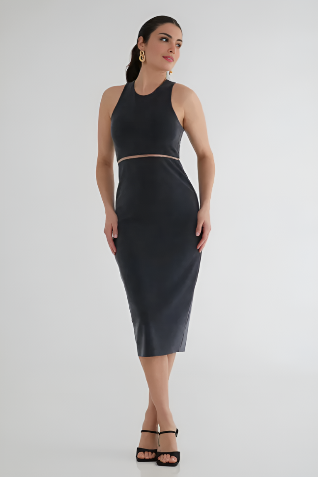 Dark Grey Racerback Crop Top & Midi Skirt Set