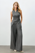 Charcoal Grey Structured Wide-Leg Jumpsuit
