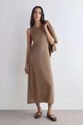 Camel Diamond Knit Midi Dress