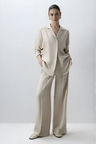 Ivory Relaxed Shirt & Wide-Leg Pants Set