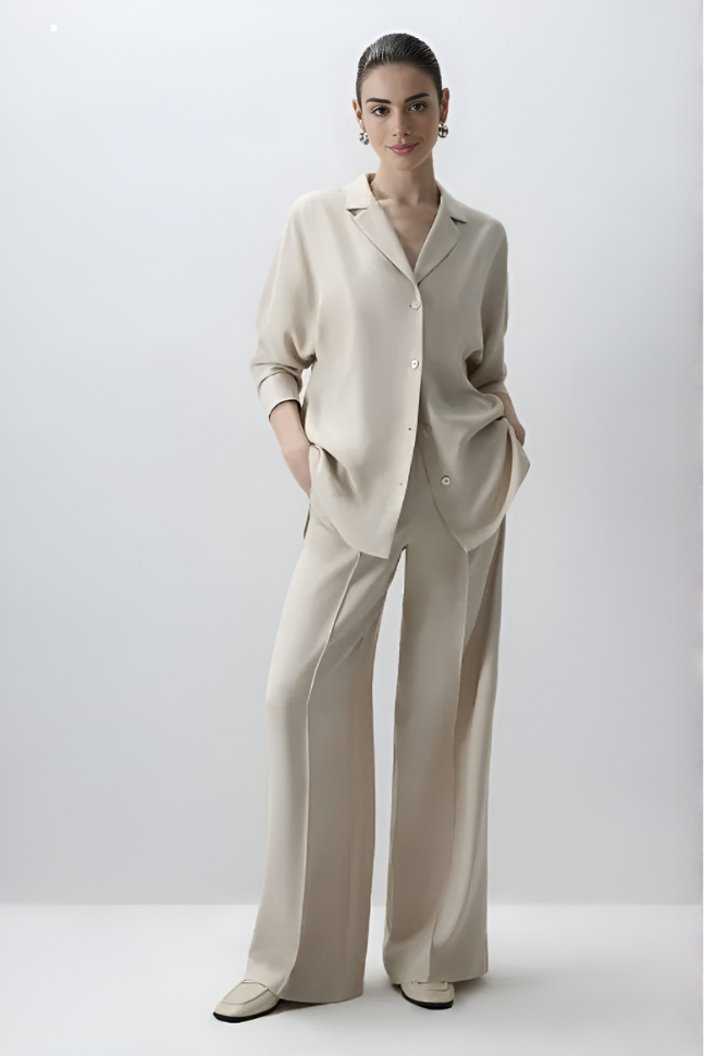 Ivory Relaxed Shirt & Wide-Leg Pants Set
