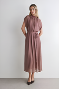 Mauve Chiffon Tie-Waist Midi Dress