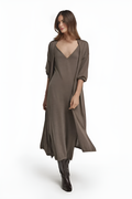 Mocha Satin Slip Dress & Longline Cardigan Set